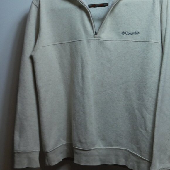 Columbia Mens Cream Pullover 1/4 Zip M Cotton Blend Sweatshirt Mock Neck - Picture 8 of 16